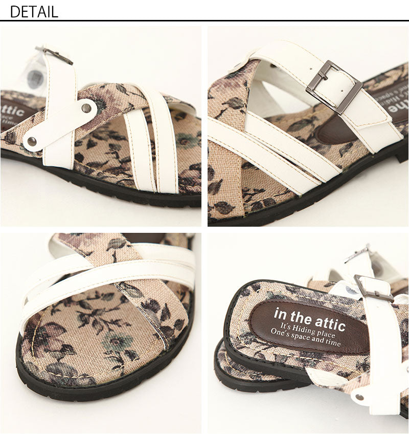 クロスベルトデザイン花柄サンダル