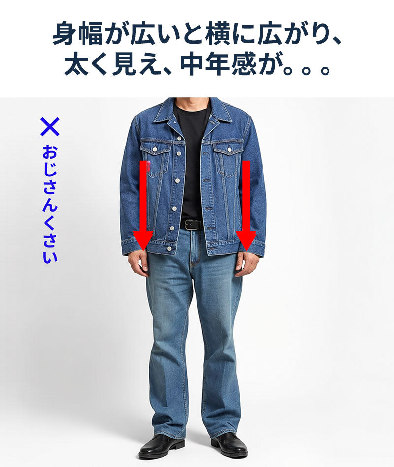 フェイクレイヤードフード付きストレッチデニムジャケット