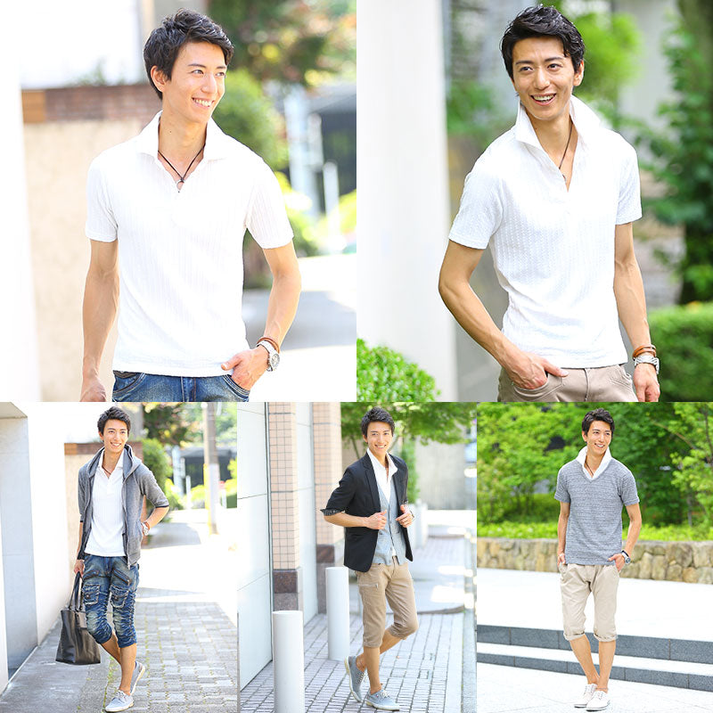 ミニケーブル編み半袖ポロシャツ