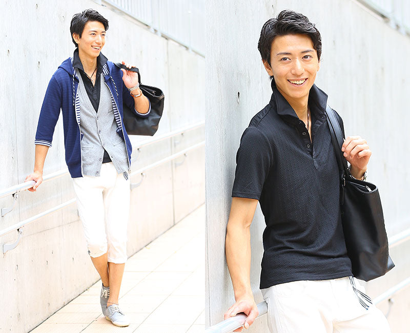 ミニケーブル編み半袖ポロシャツ