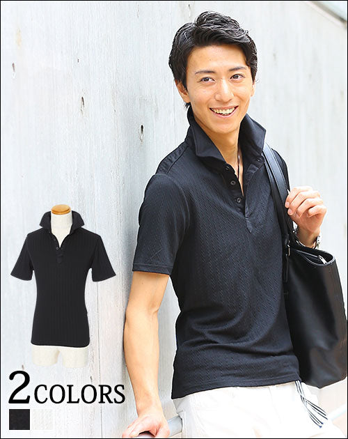 ミニケーブル編み半袖ポロシャツ
