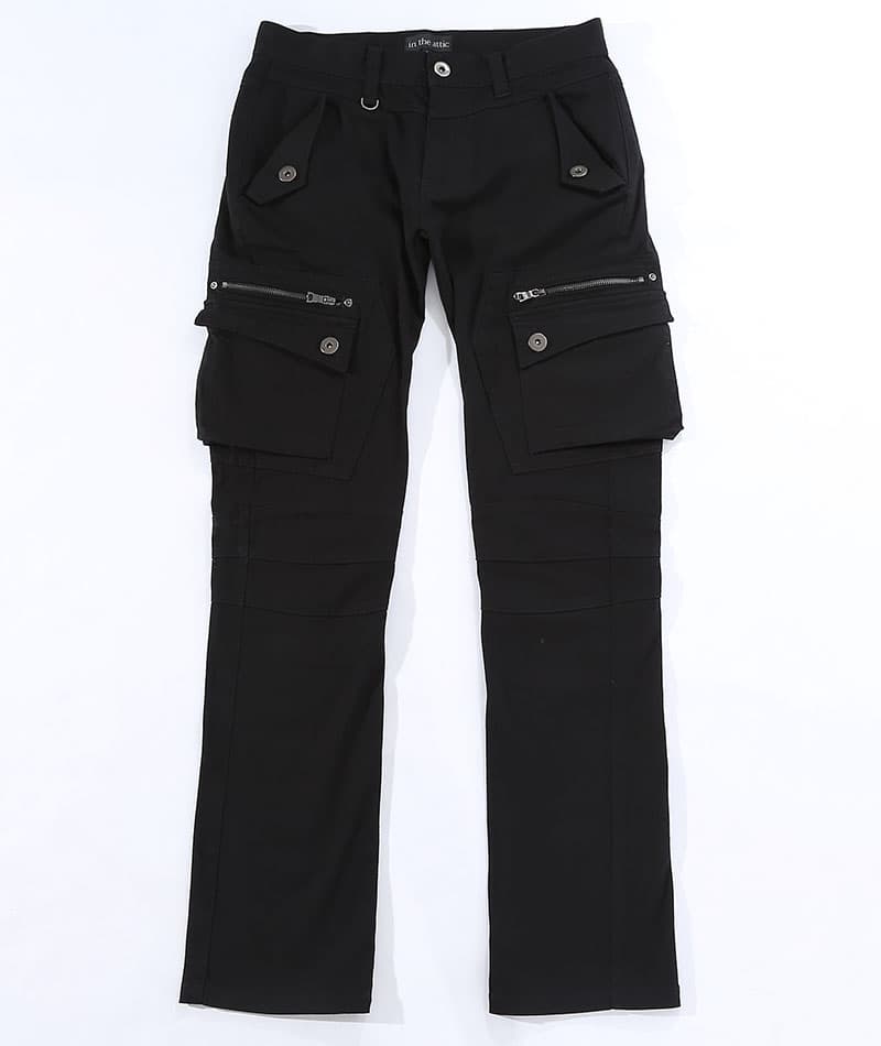 ジップデザインコットンサテンストレッチカーゴパンツ