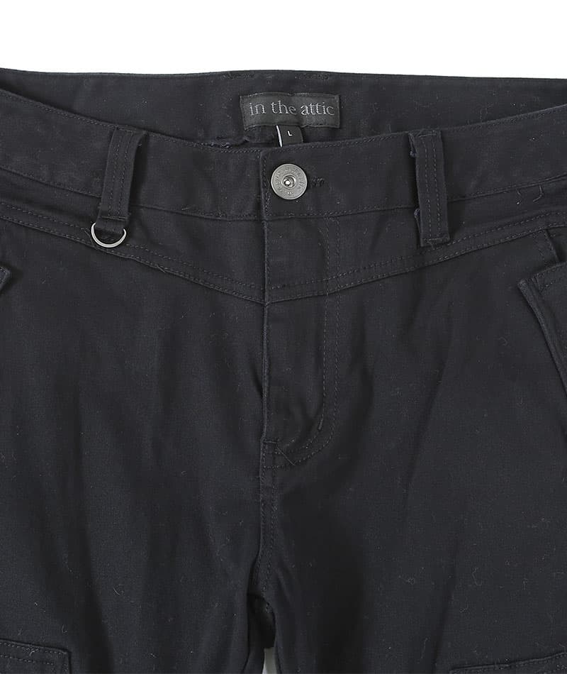 ジップデザインコットンサテンストレッチカーゴパンツ