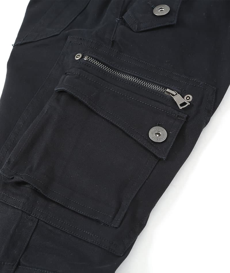 ジップデザインコットンサテンストレッチカーゴパンツ