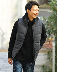 メランジデザインニットフリース中綿ベスト