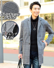 グレンチェックストレッチチェスターコート