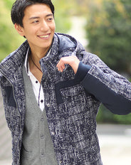 かすれジャガードデザイン切り替え中綿ジャケット