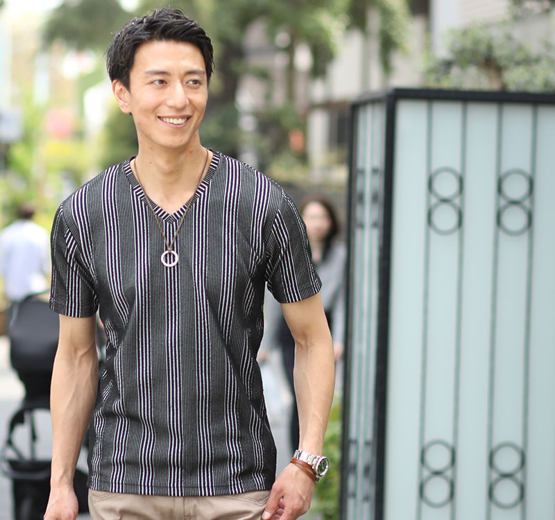 ランダムテレコ半袖Vネックカットソー