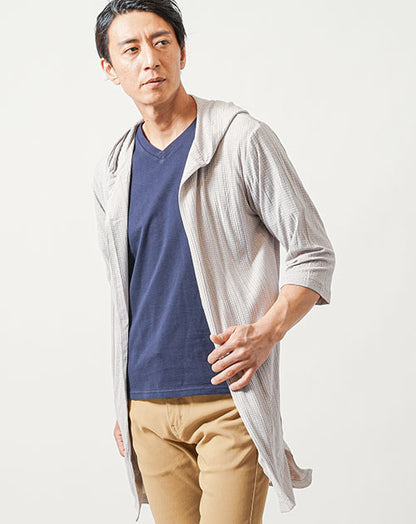 シャドーストライプ７分袖フーディガン