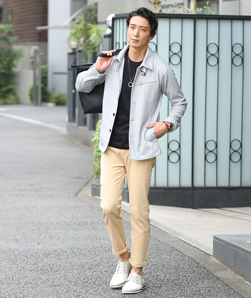 ストライプスラブ7分袖UネックTシャツ