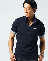 ZIPデザインハーフジップスタンドカラーポロシャツ