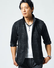 かすれチェック5分袖イタリアンカラージャケット