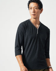 パイピングヘンリーネック7分袖Tシャツ