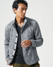 かすれチェック前立てデザインスタンドカラージャケット