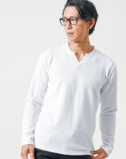 ケーブルデザインキーネック長袖Tシャツ