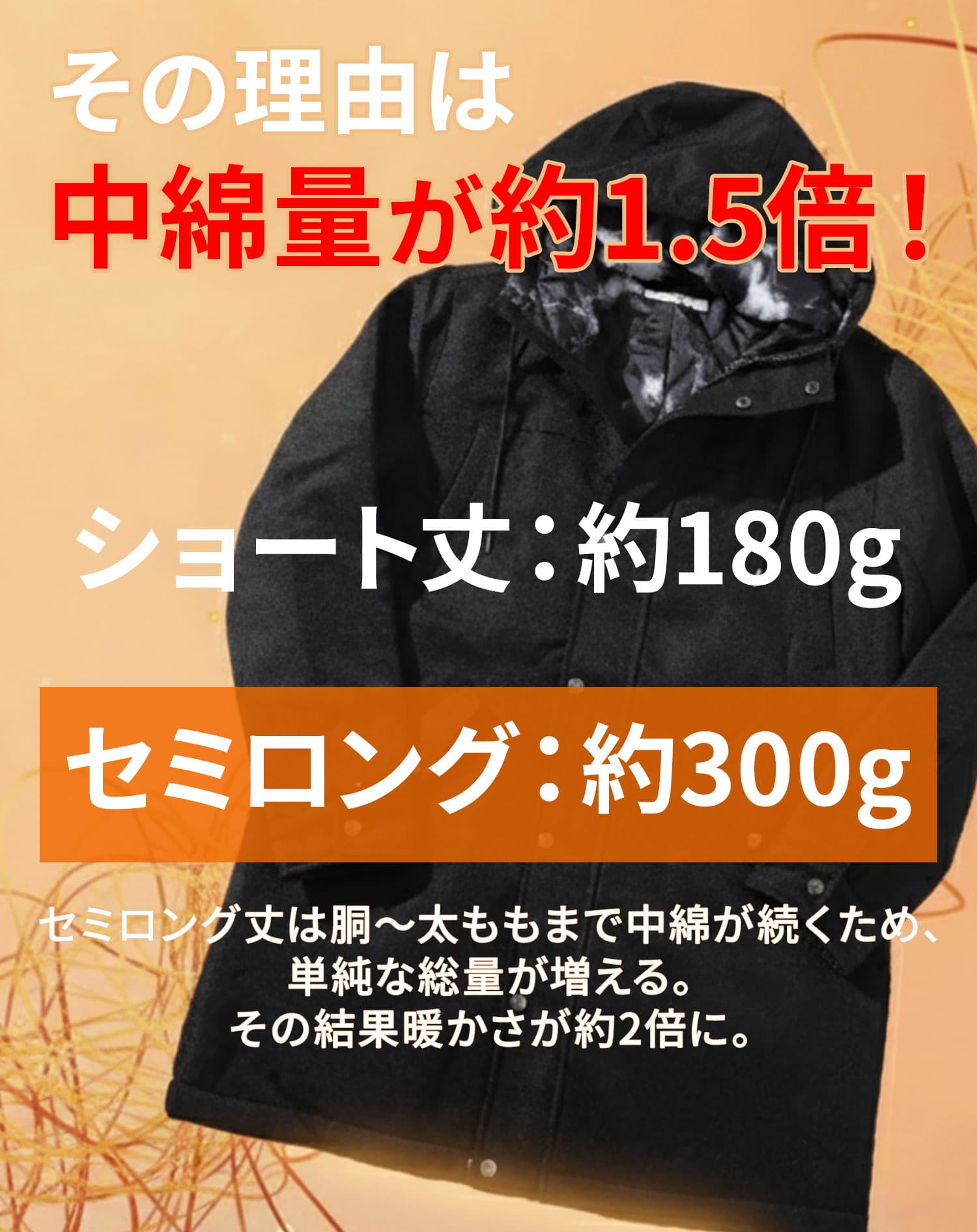 フードデザイン中綿セミロングコート