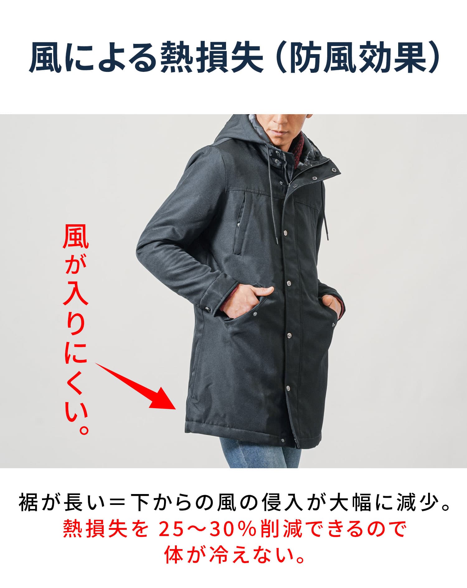 フードデザイン中綿セミロングコート