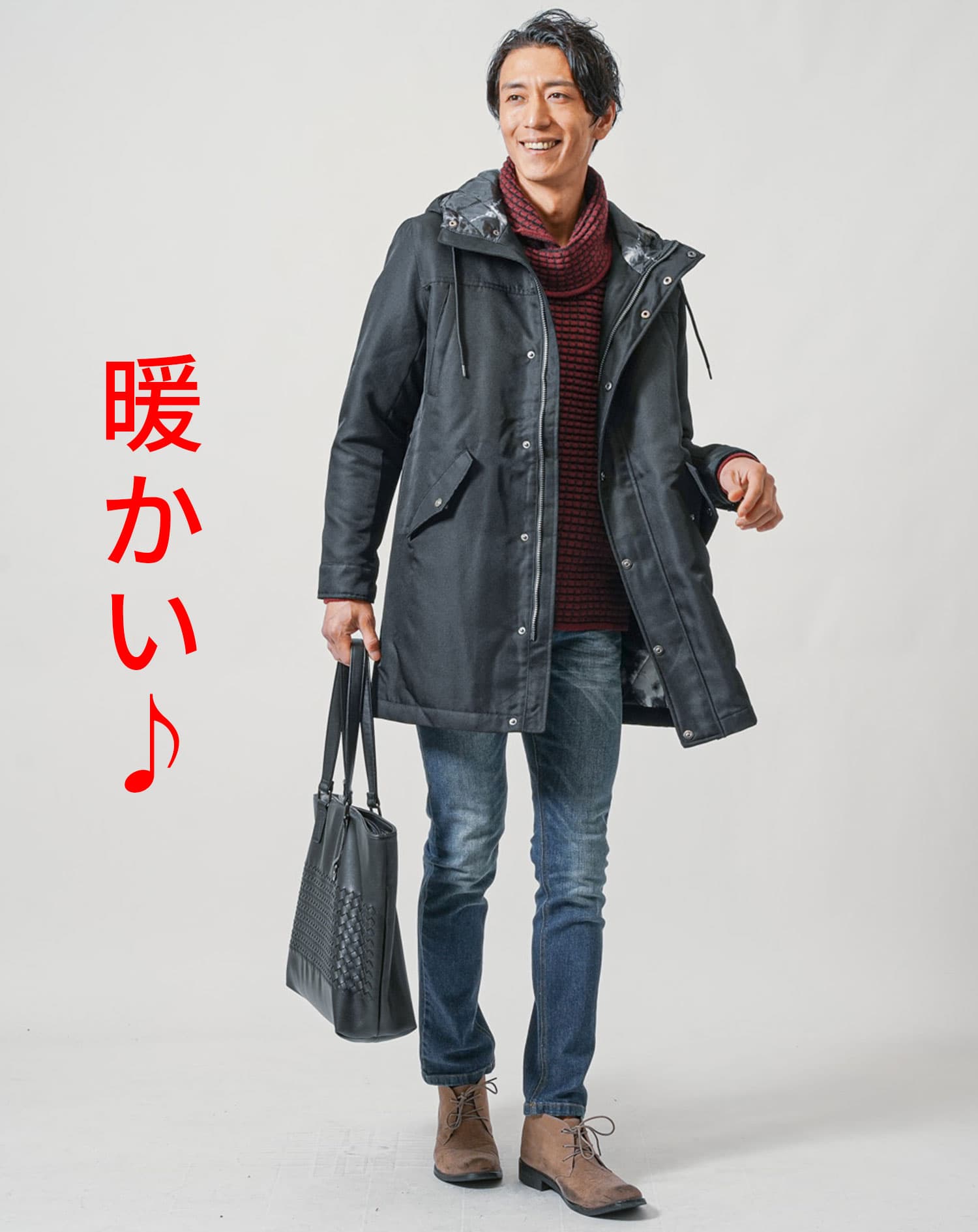 フードデザイン中綿セミロングコート