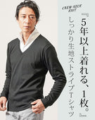 フェイクレイヤードストライプ長袖テレコVネックTシャツ