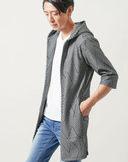 幾何学柄6分袖セミロングパーカー