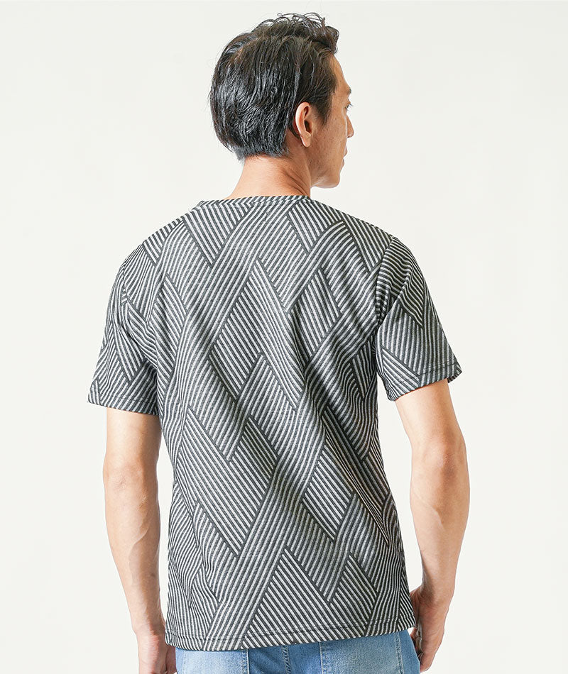 幾何学ジャガード半袖クルーネックTシャツ