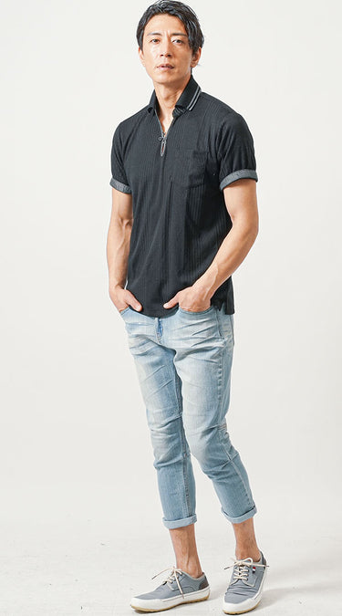 7分丈のクロップドデニムパンツのおしゃれなコーデ例