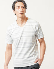 タックボーダーデザイン半袖Tシャツ