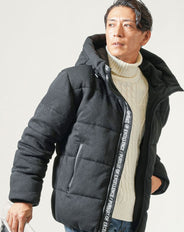 前立て英字デザイン膨れジャガード中綿ブルゾンジャケット