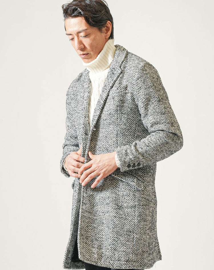 ウールツイードロングチェスターコート