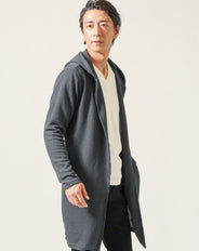 ジャガードニット長袖ストレッチロングパーカー