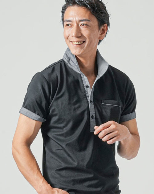 切り替えデザイン半袖ポロシャツ