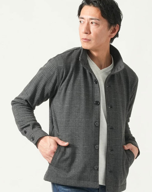 メンズにおすすめのグレンチェックスタンドカラー長袖ジャケット