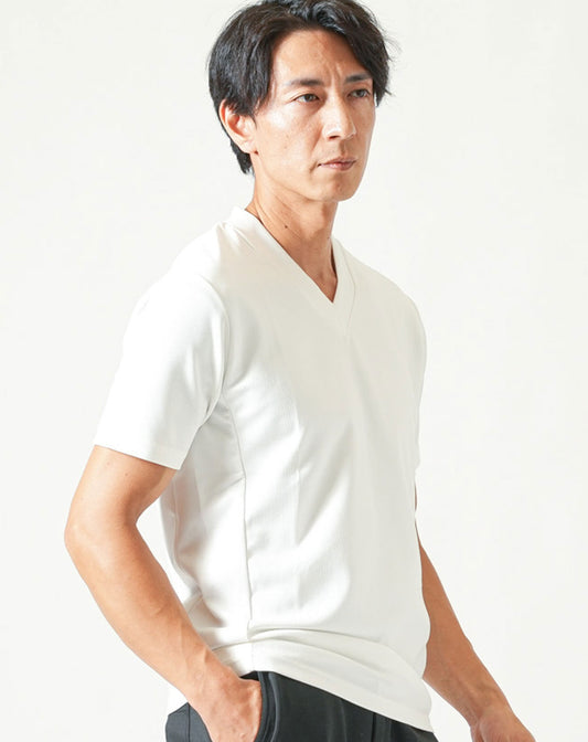 スリムフィットテレコVネック半袖Tシャツ