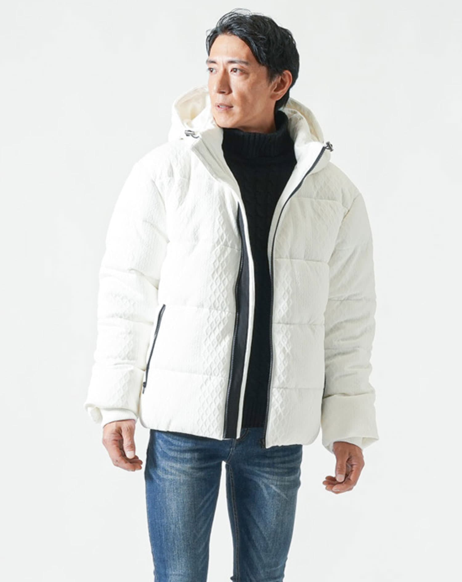 カットジャガード中綿ファイバーダウンジャケット