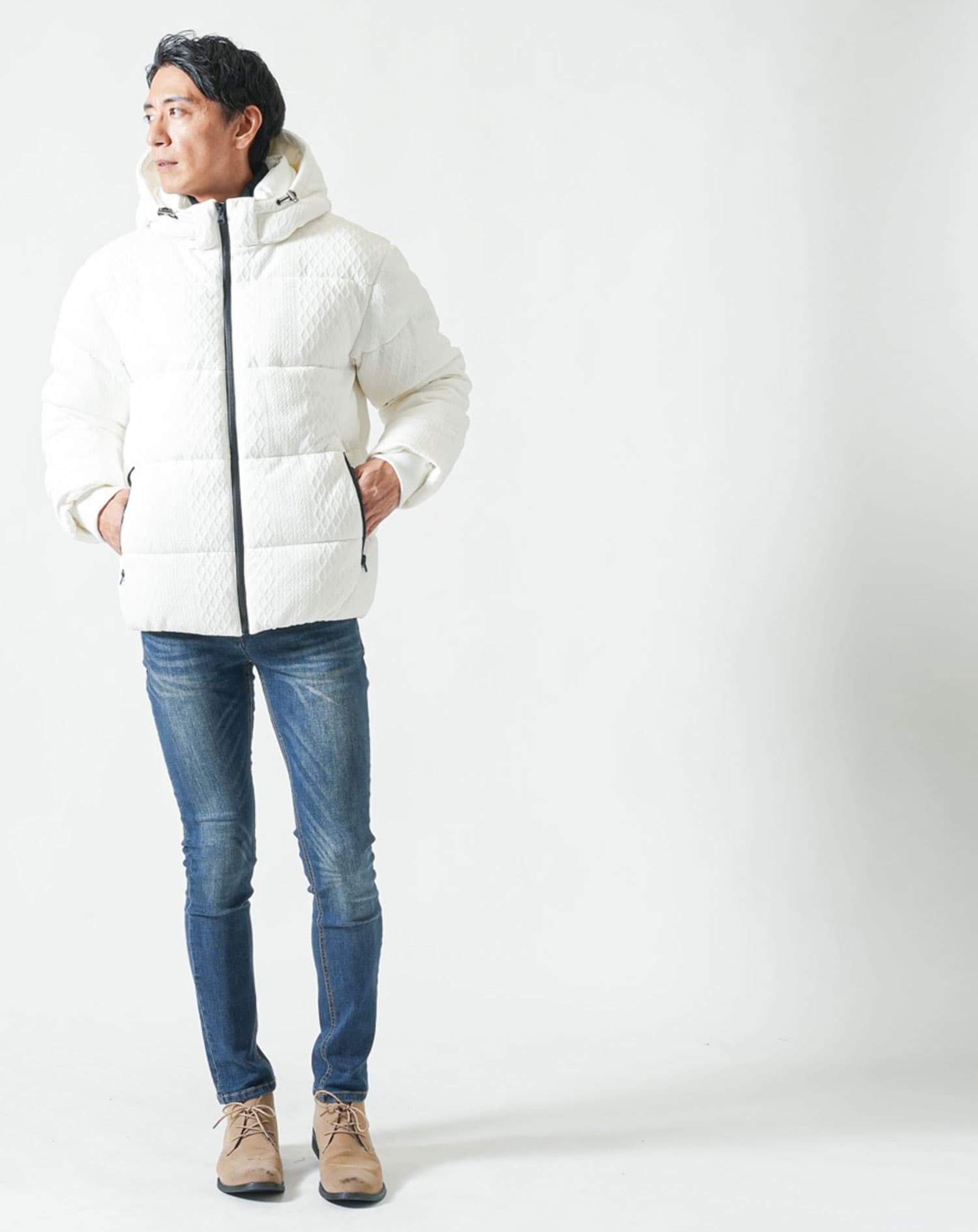 カットジャガード中綿ファイバーダウンジャケット