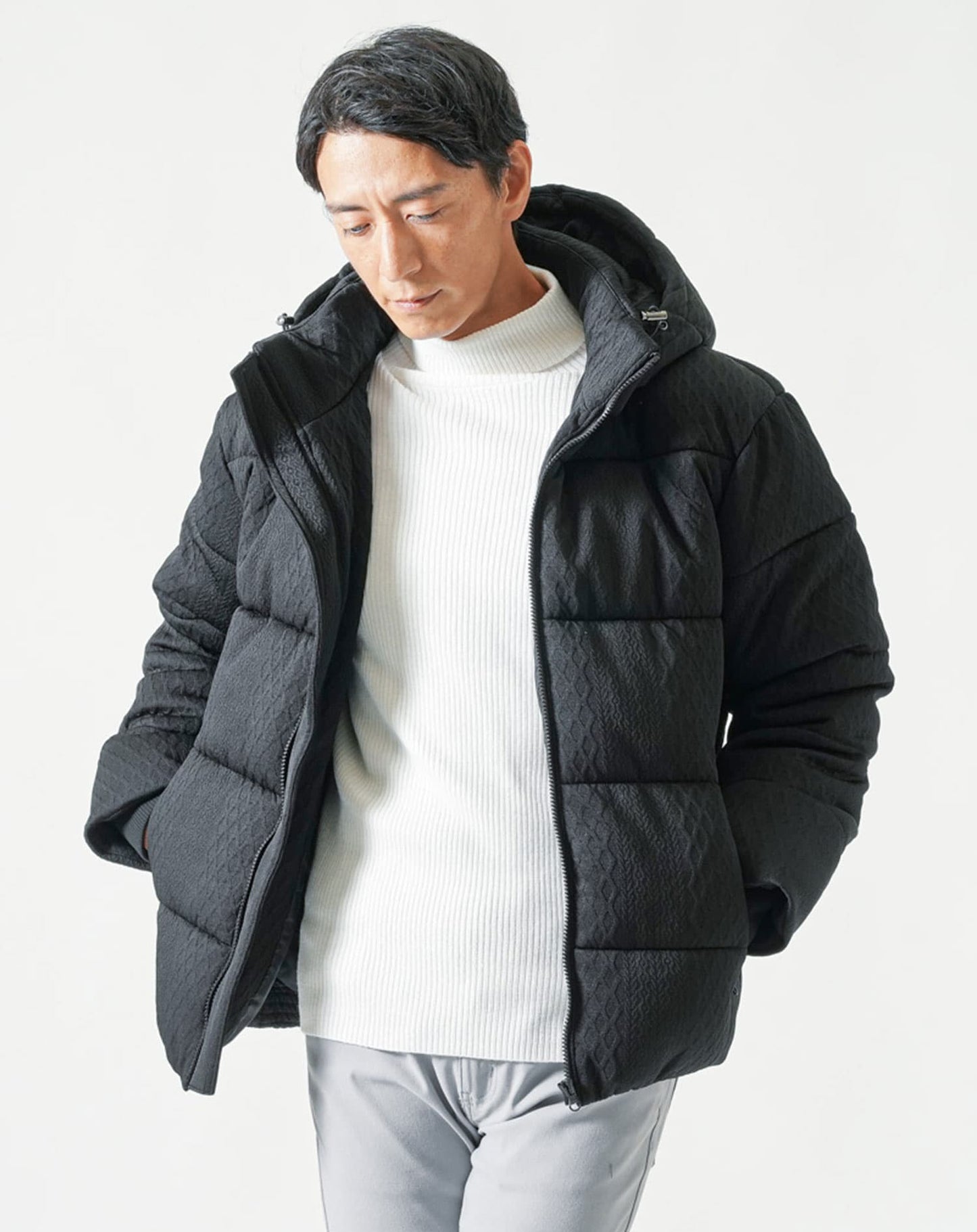 カットジャガード中綿ファイバーダウンジャケット