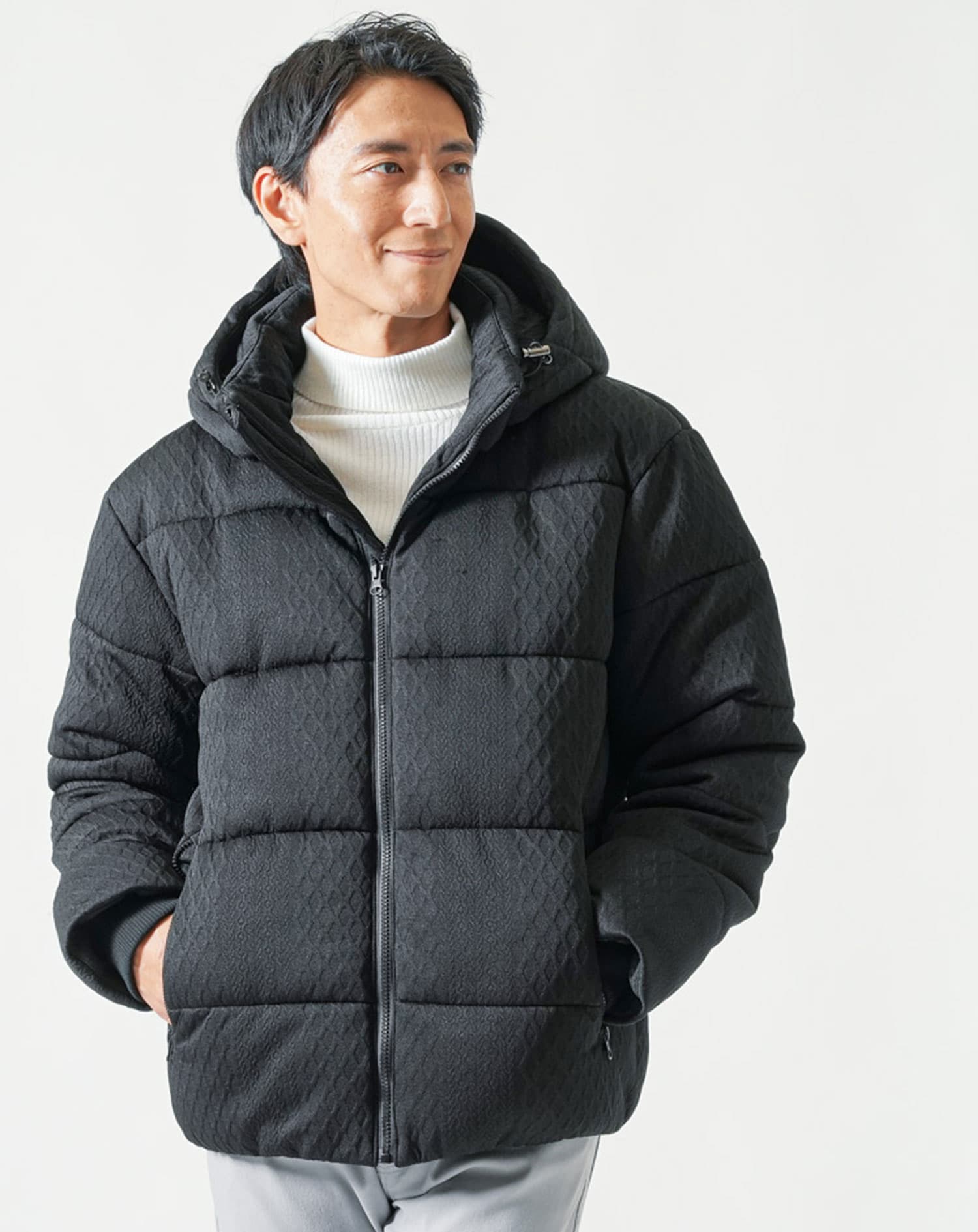 カットジャガード中綿ファイバーダウンジャケット