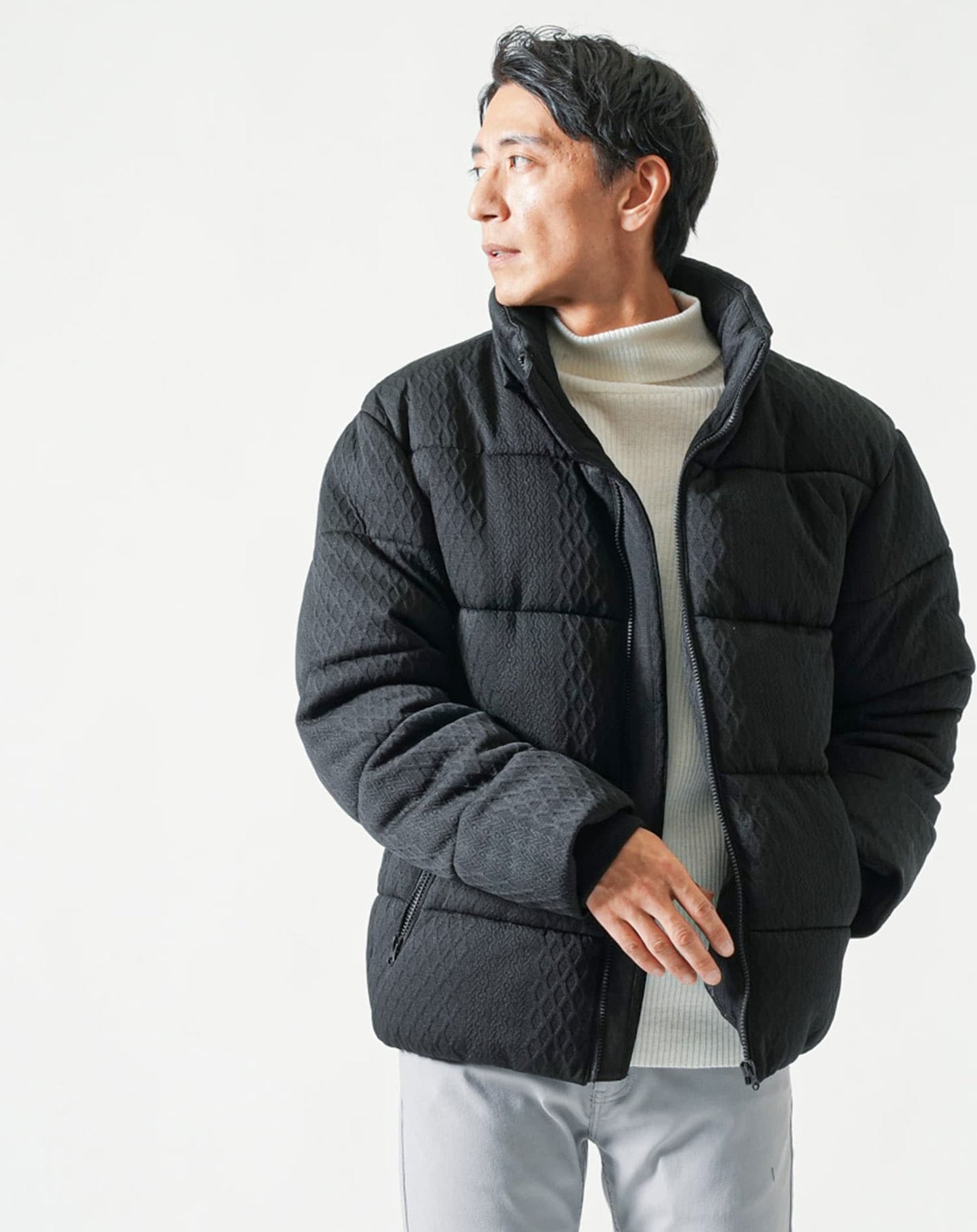 カットジャガード中綿ファイバーダウンジャケット