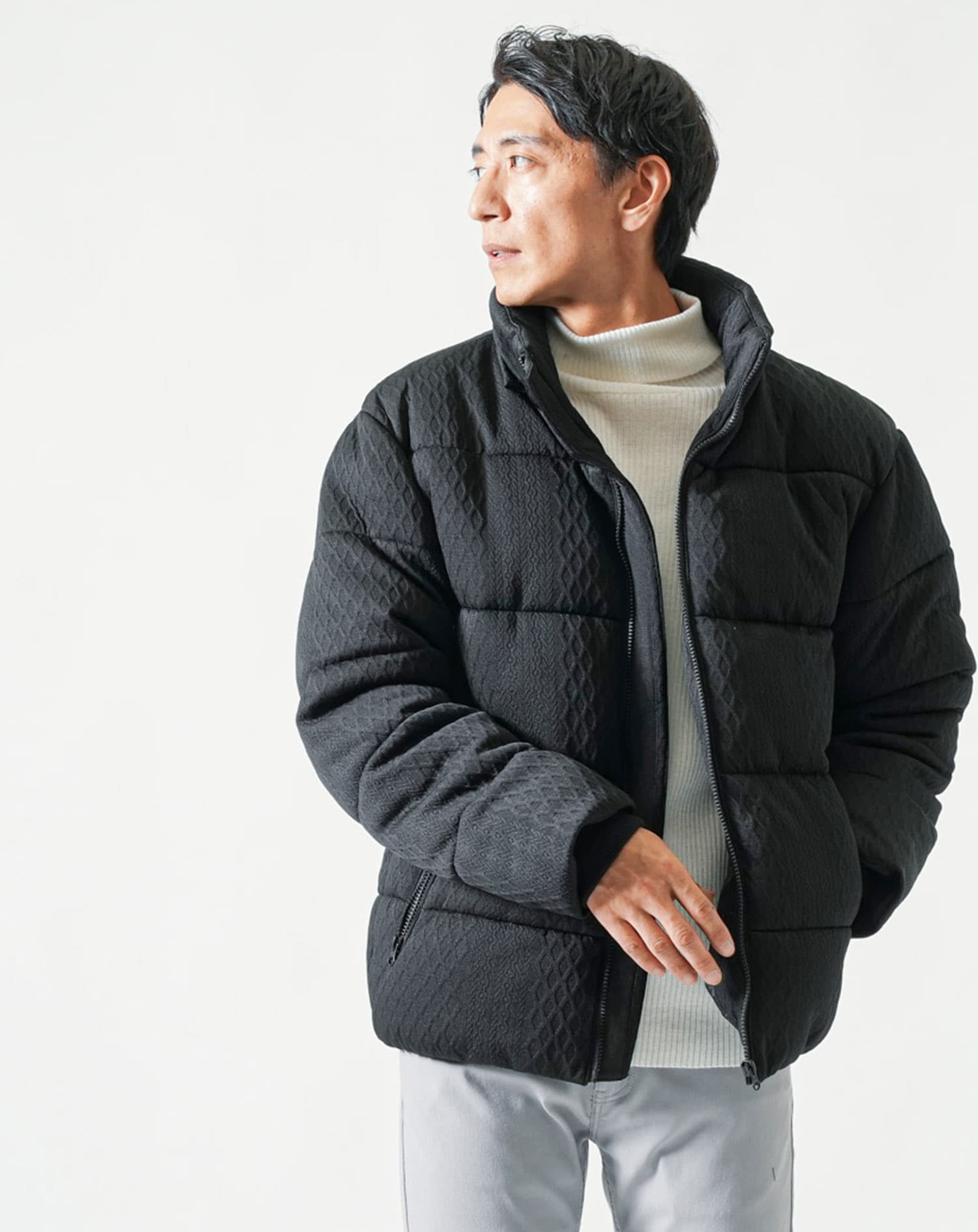 カットジャガード中綿ファイバーダウンジャケット