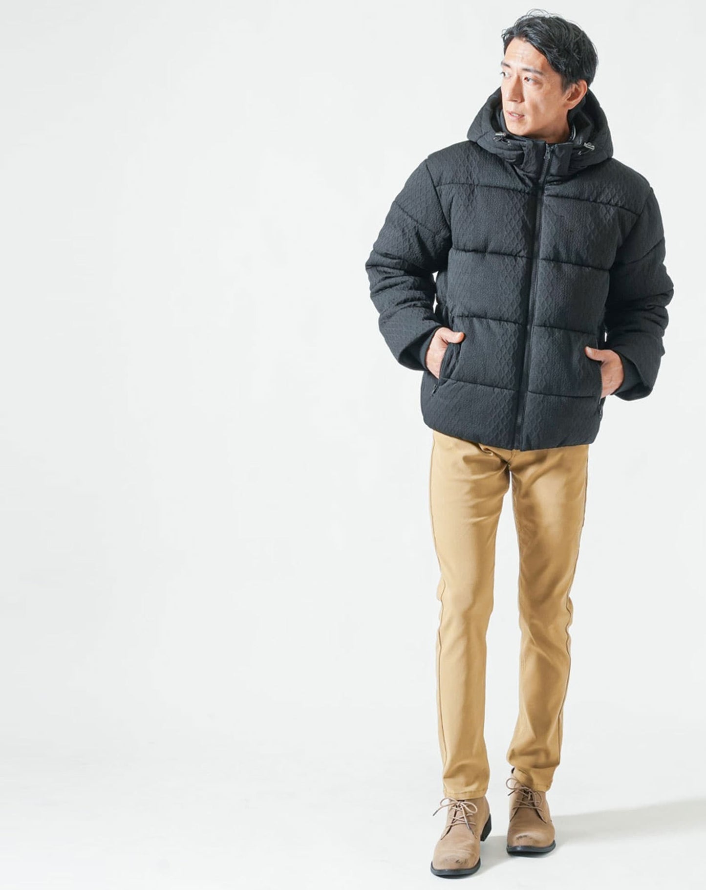 カットジャガード中綿ファイバーダウンジャケット