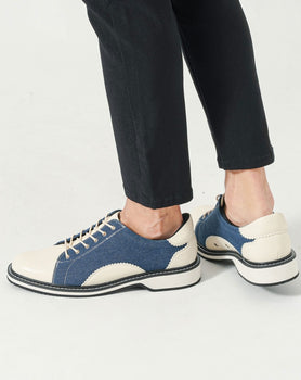 デニム素材切り替えPUレザーローカットスニーカー