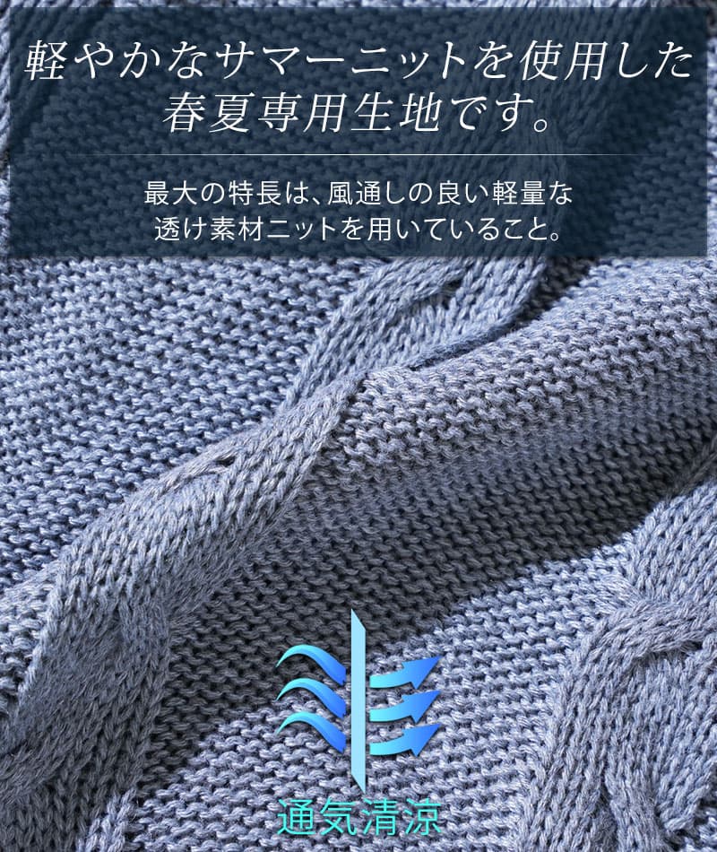 ケーブル編み7分袖ショールカラーカーディガン