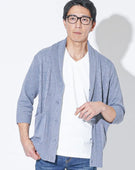 ケーブル編み7分袖ショールカラーカーディガン