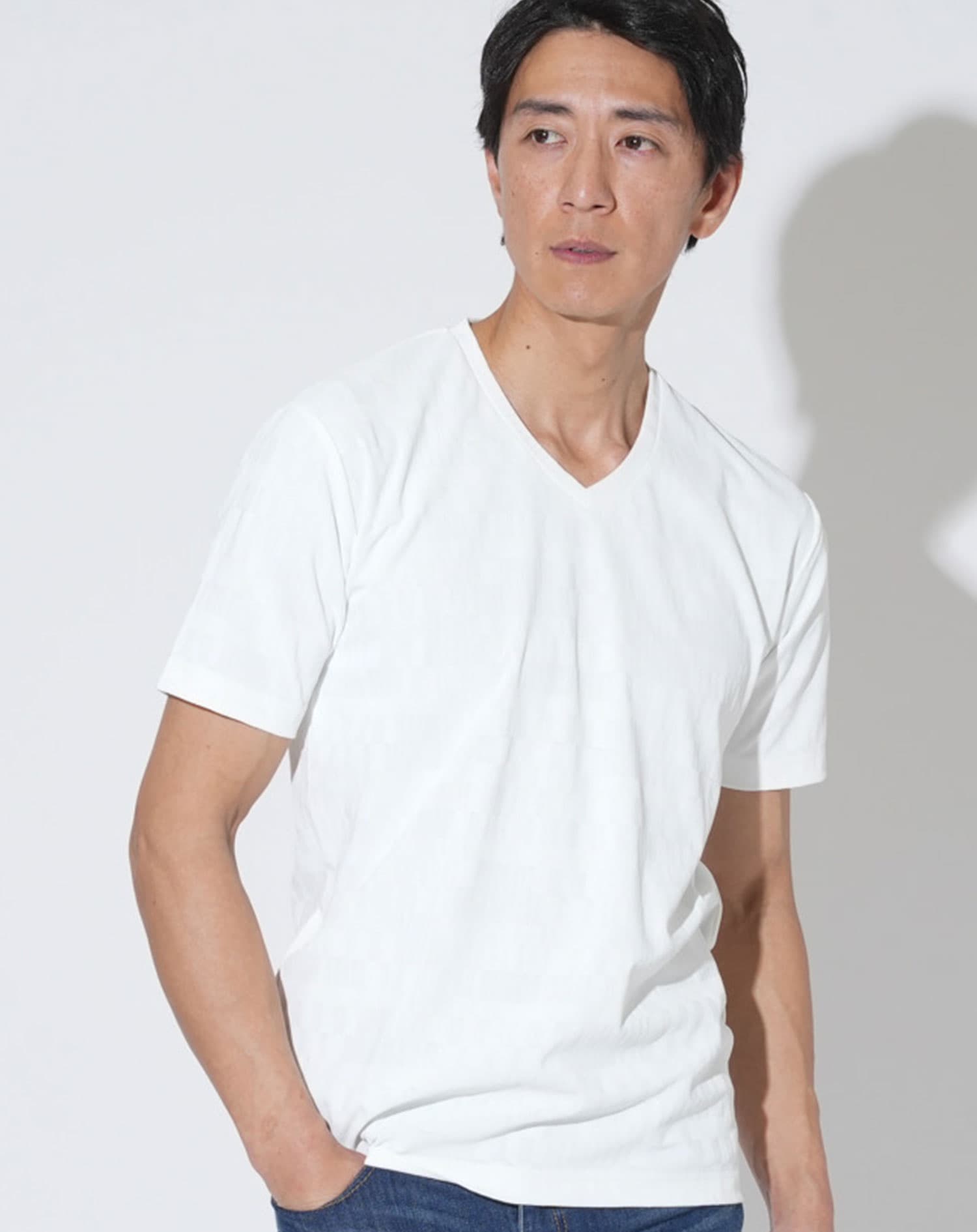 ジャガード半袖VネックTシャツ