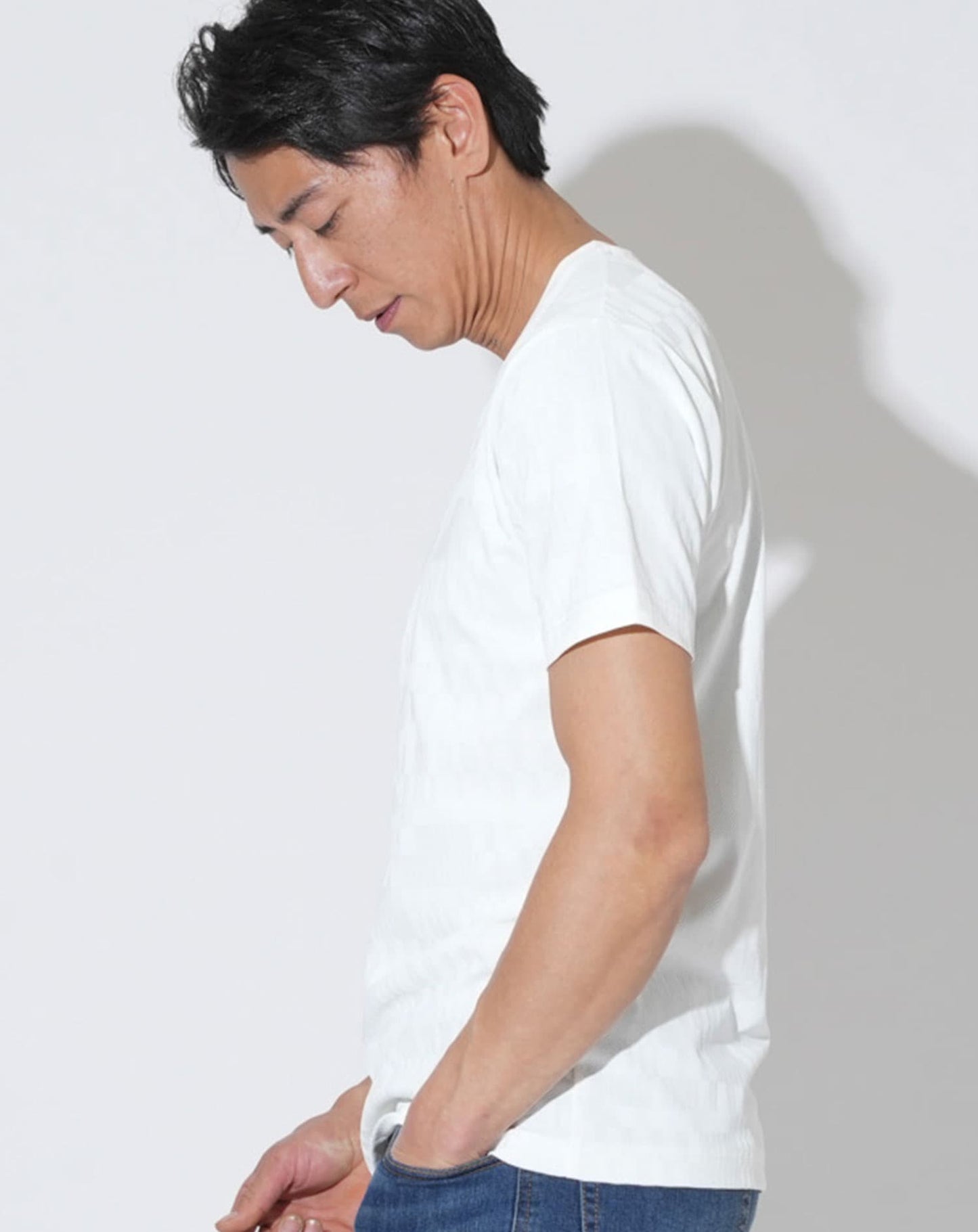 ジャガード半袖VネックTシャツ