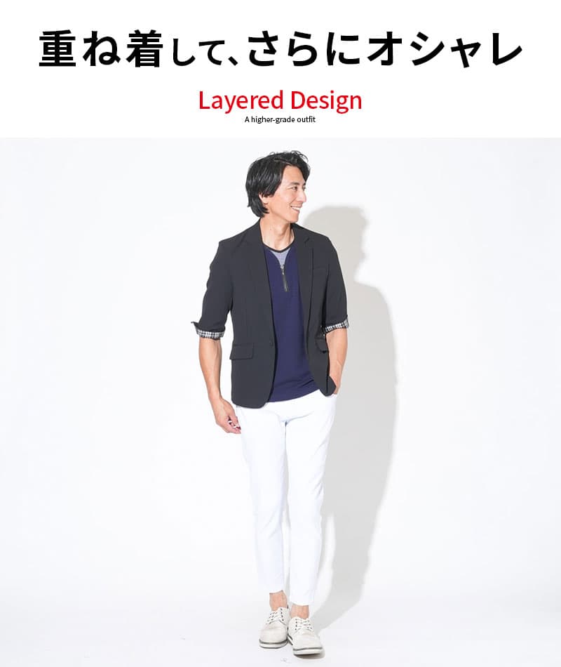 接触冷感フェイクレイヤードVネック半袖Ｔシャツ