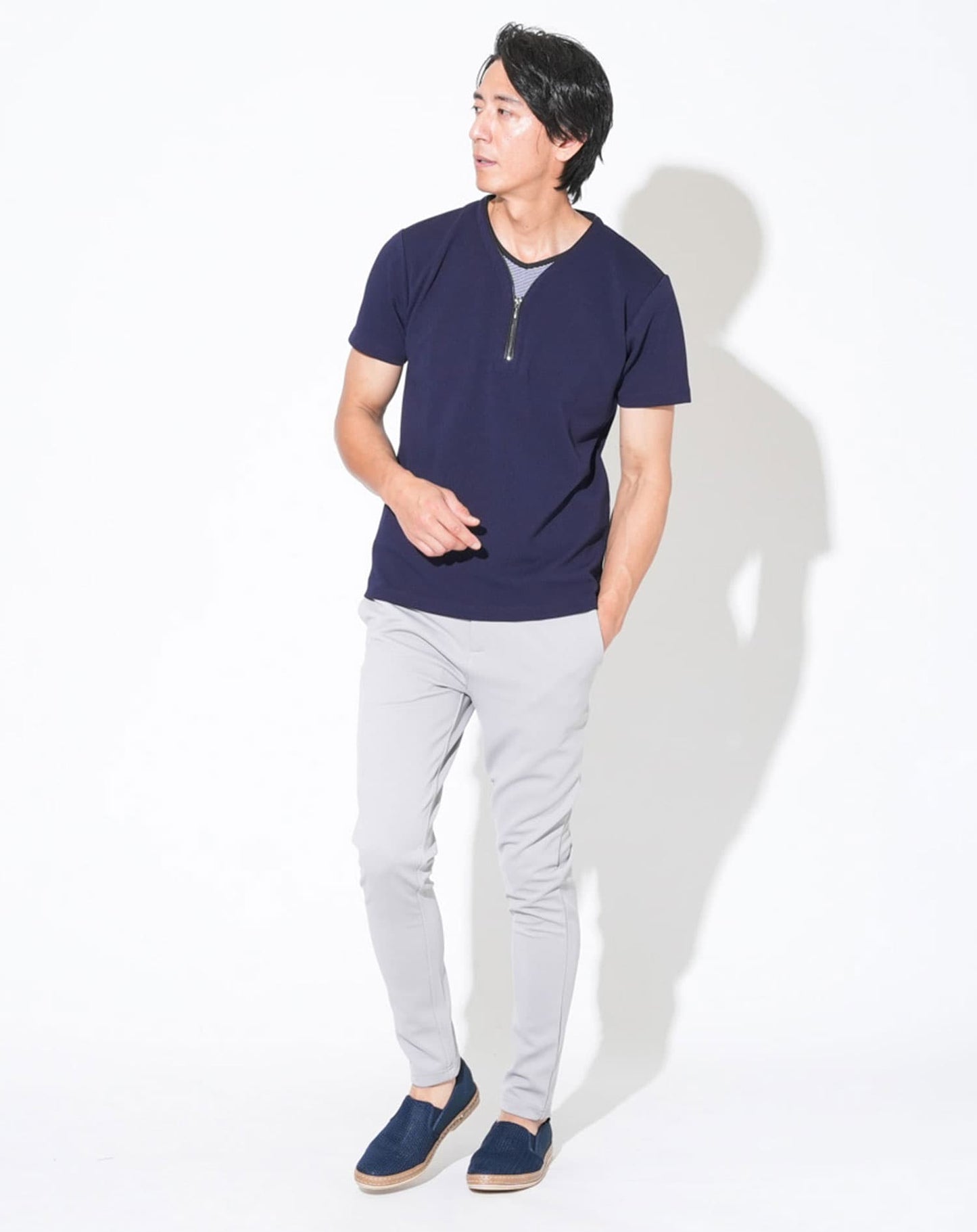 接触冷感フェイクレイヤードVネック半袖Ｔシャツ