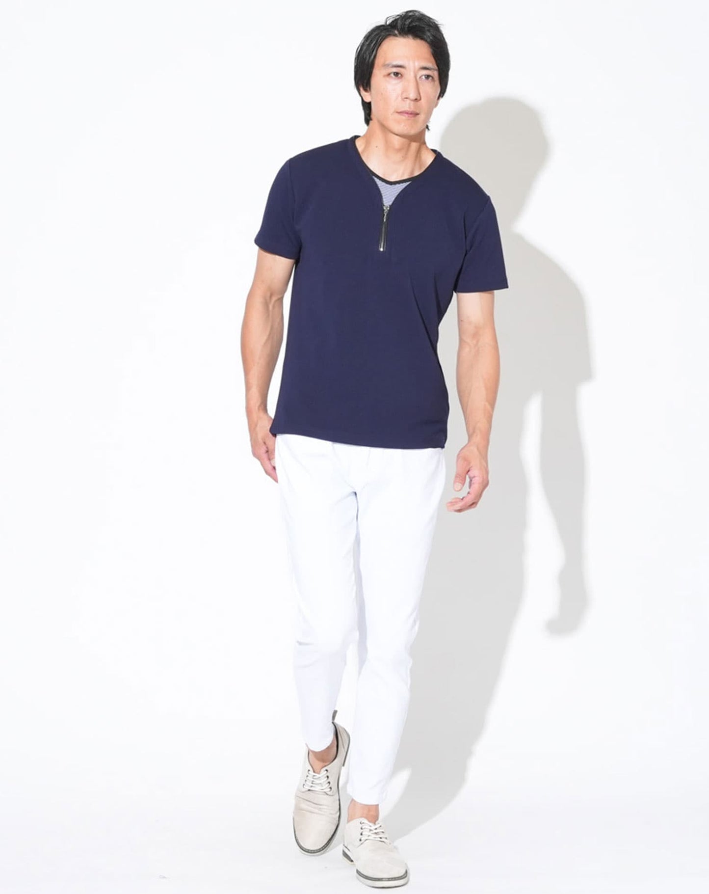 接触冷感フェイクレイヤードVネック半袖Ｔシャツ