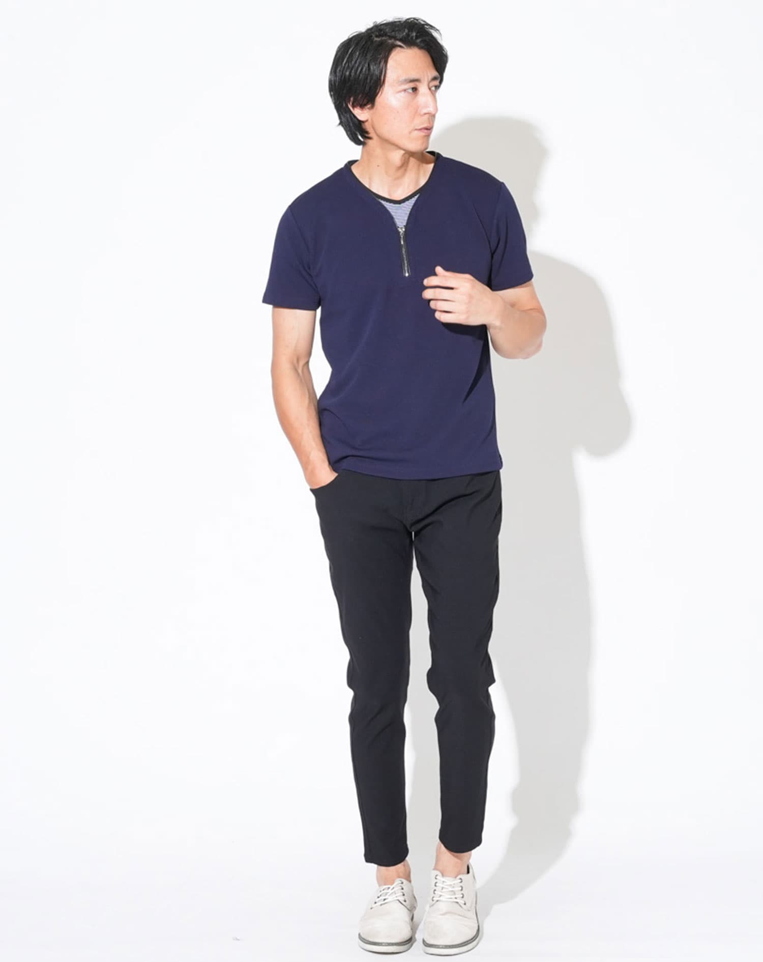 接触冷感フェイクレイヤードVネック半袖Ｔシャツ