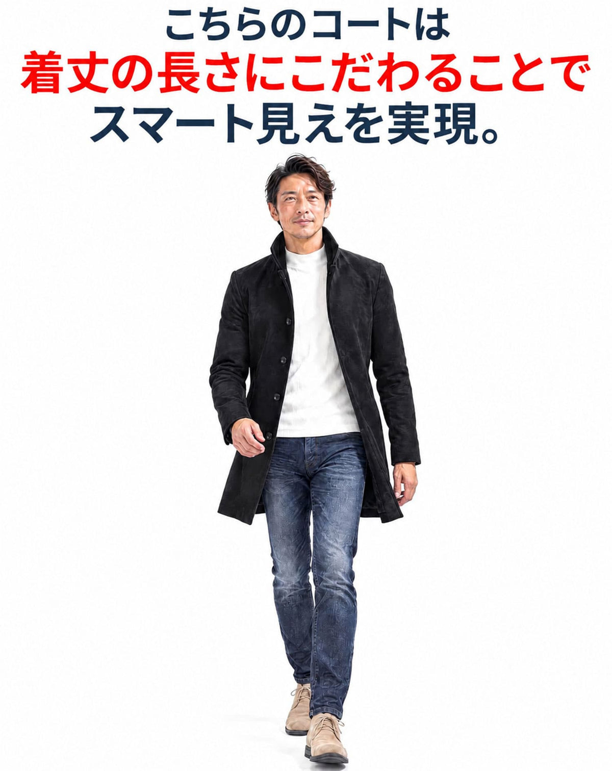 襟ワイヤースタンドカラーセミロングスエードコート